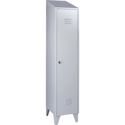 Berlin 2 clothes locker, 1 compartment, light grey, width 400 mm, sloping roof shape.
