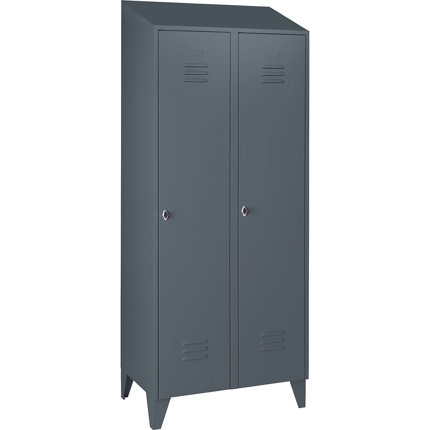 Berlin 2 clothes locker, 2 compartments, blue grey, width 800 mm, sloping roof shape.
