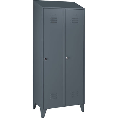 Berlin 2 clothes locker, 2 compartments, blue grey, width 800 mm, sloping roof shape.