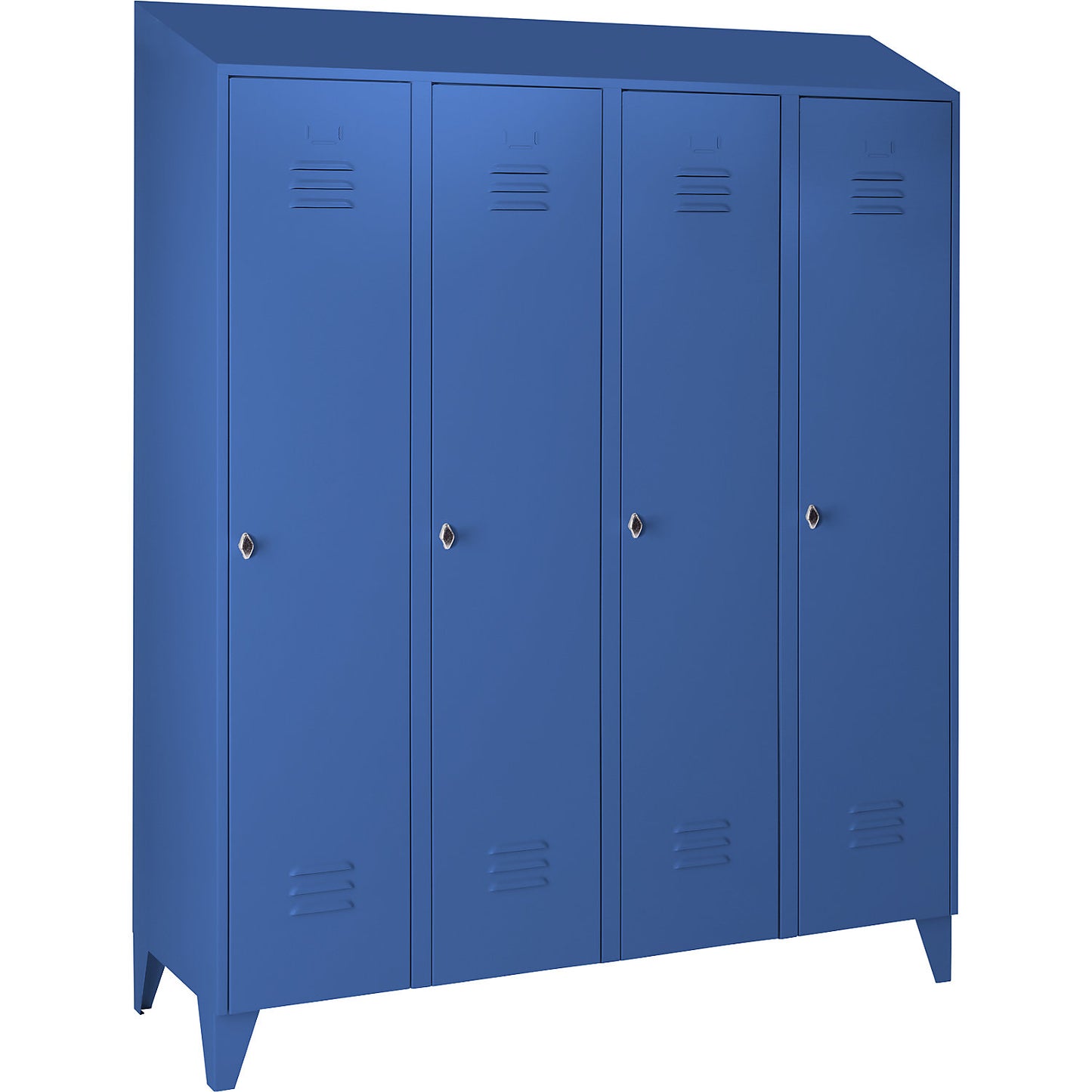 Berlin 2 clothes locker, 4 compartments, light blue, width 1600 mm, sloping roof shape.