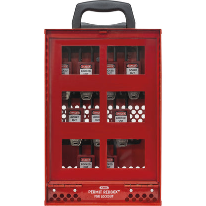 Lockout Tagout Station Permit Redbox™ B810, with wall bracket, red.