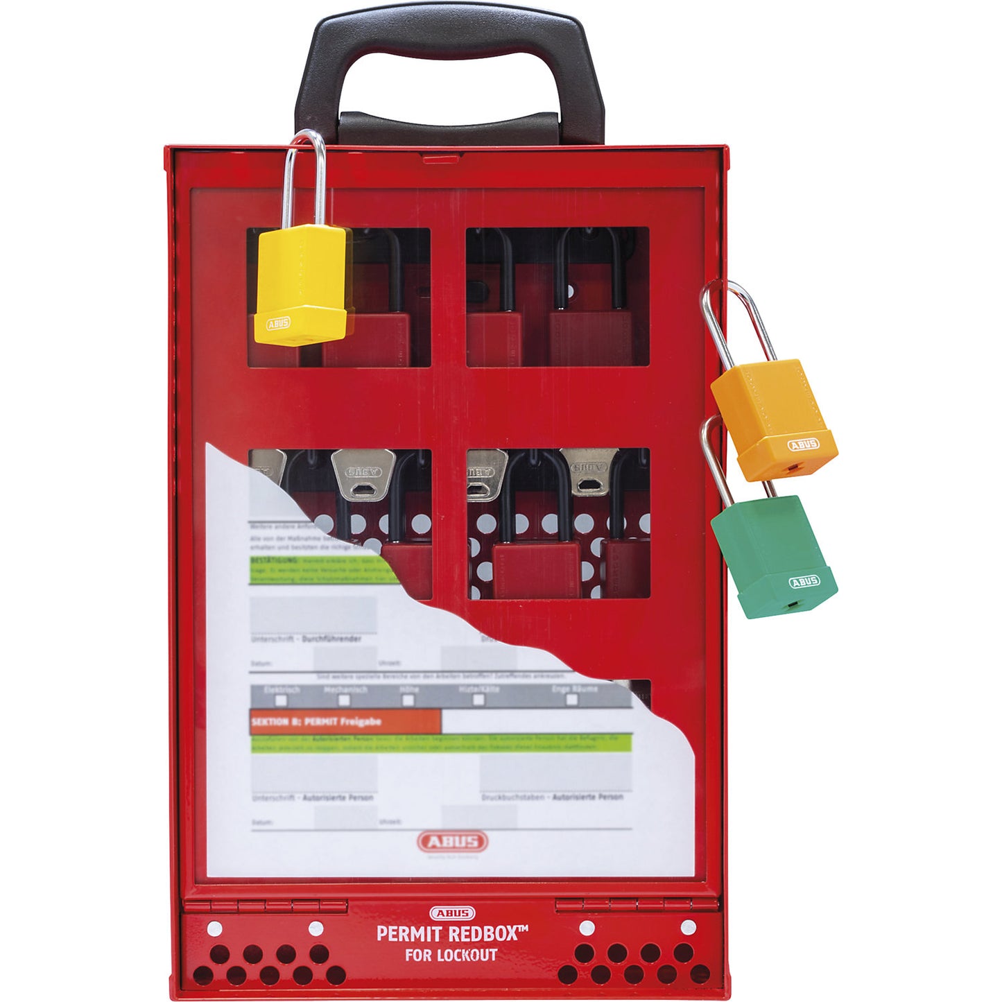 Lockout Tagout Station Permit Redbox™ B810, with wall bracket, red.