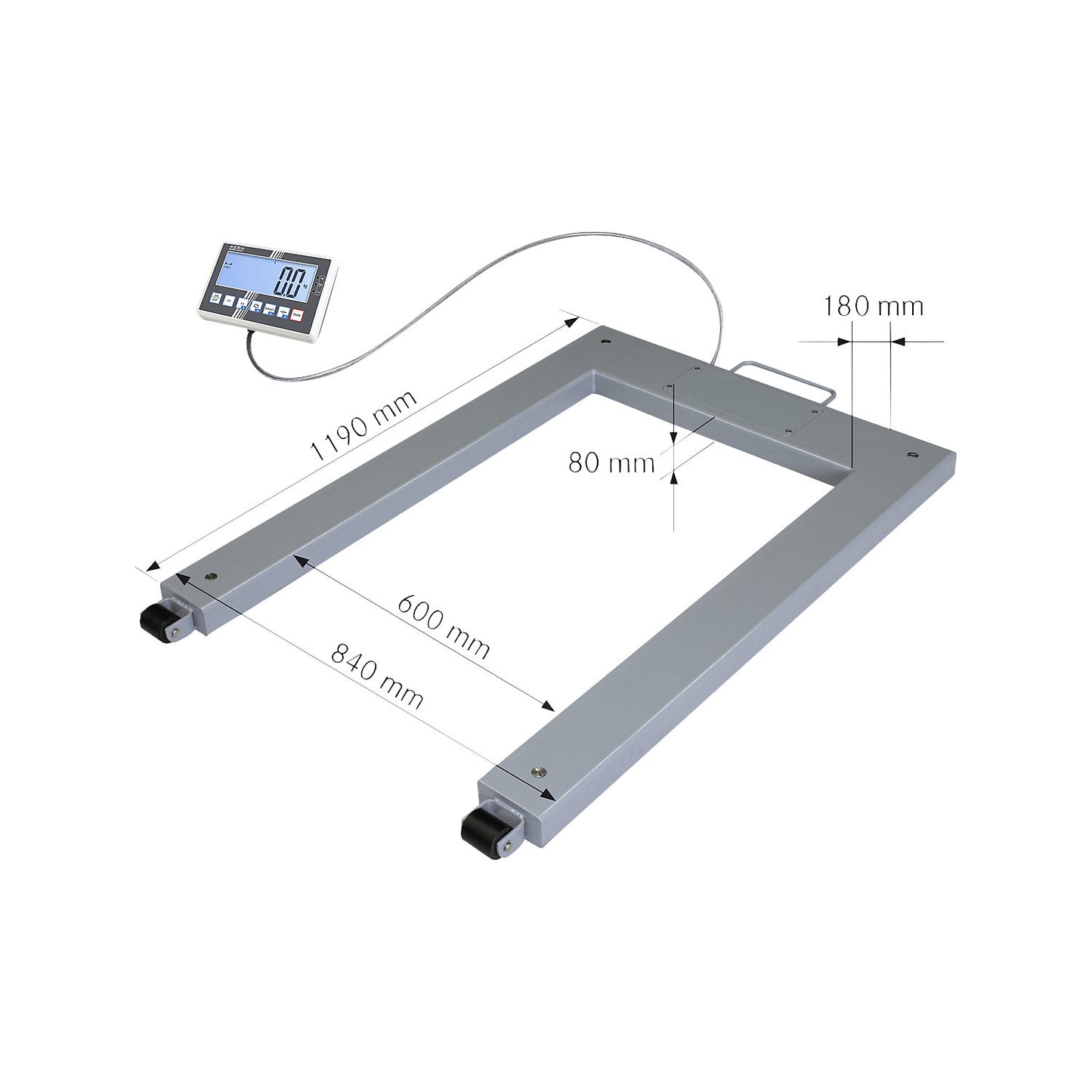 IoT-Line UFC pallet scale, steel, weighing range up to 1500 kg, 1190 x 840 mm.