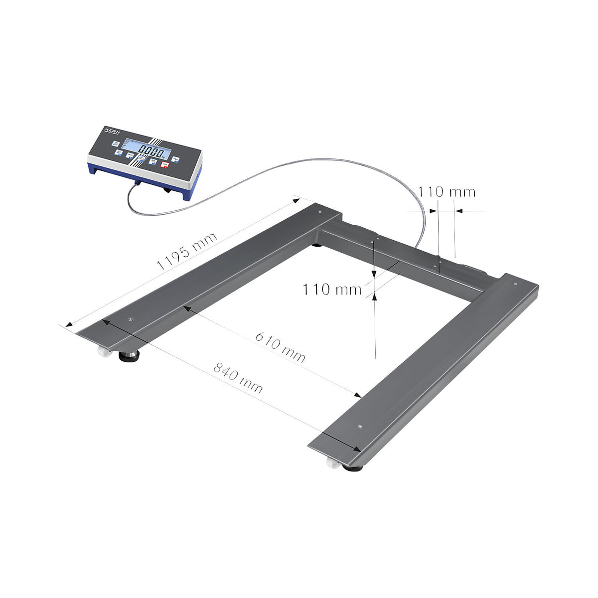 UID pallet scale, steel, weighing range up to 600 kg, 1195 x 840 mm.