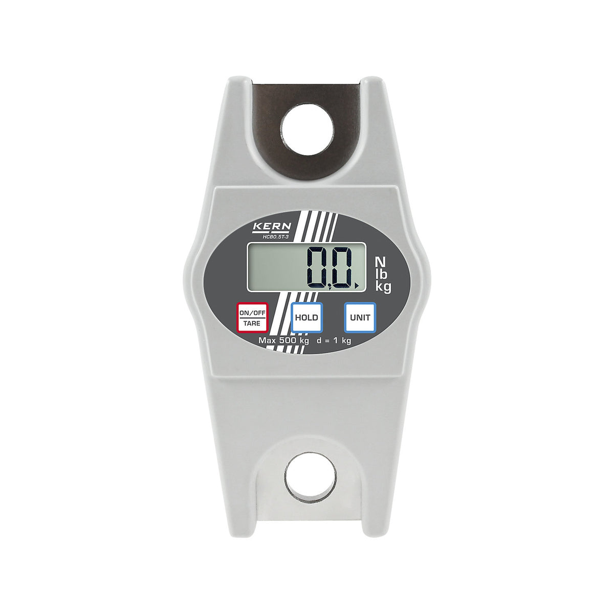 HCB suspension scales, grey, weighing range up to 1000 kg, read-out accuracy 2000 g.