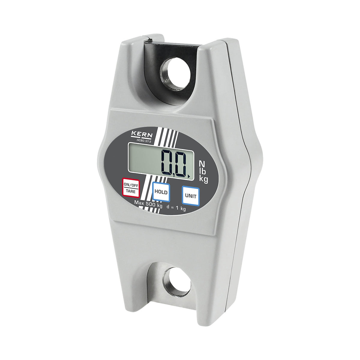 HCB suspension scales, grey, weighing range up to 500 kg, read-out accuracy 1000 g.