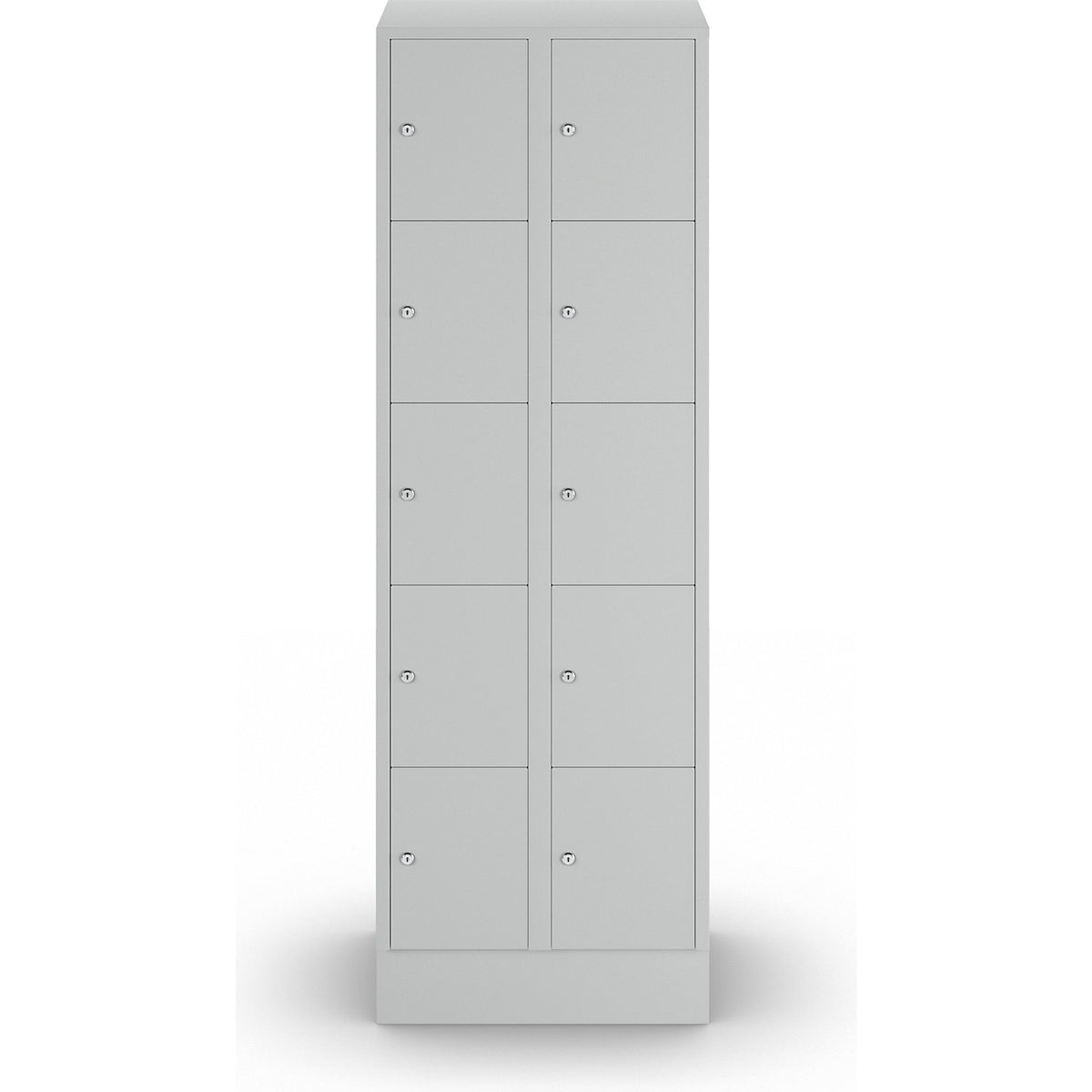 München 5-fold compartment locker, 2 compartments, light grey, W 600 mm, with base plinth.