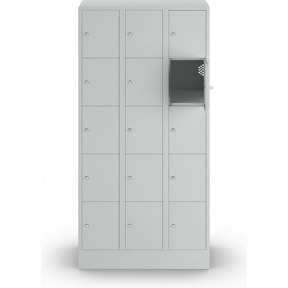 München 5-fold compartment locker, 3 compartments, light grey, W 900 mm, with base plinth.