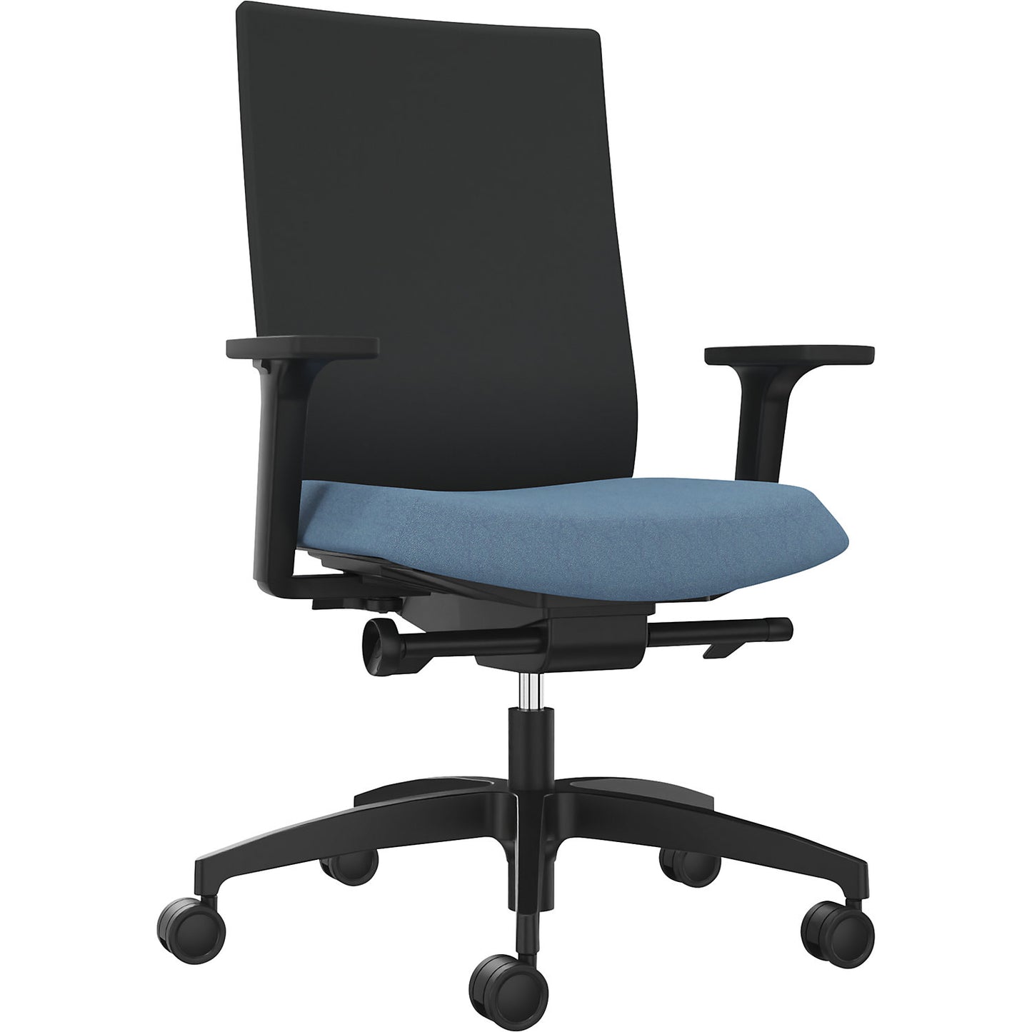 JUST EVO OPERATOR office chair, with upholstered back rest, water blue.