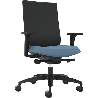 JUST EVO OPERATOR office chair, with upholstered back rest, water blue.