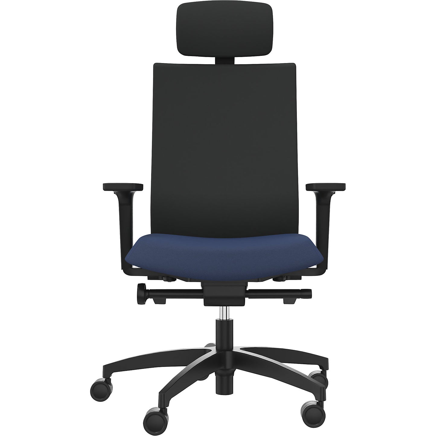 JUST EVO OPERATOR office chair, with upholstered back rest, night blue, with headrest.