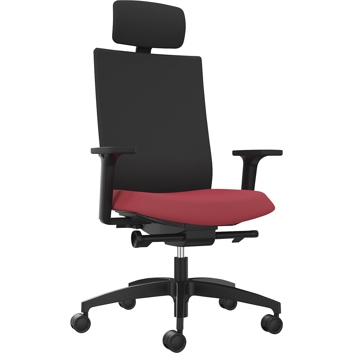 JUST EVO OPERATOR office chair, with upholstered back rest, chili red, with headrest.