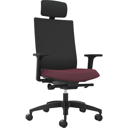 JUST EVO OPERATOR office chair, with upholstered back rest, shiraz red, with headrest.