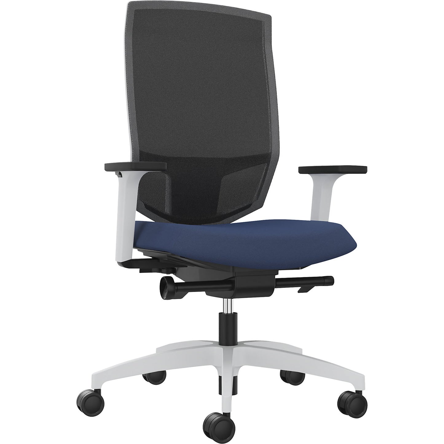 JUST EVO MESH office swivel chair, with mesh back rest, white, night blue.