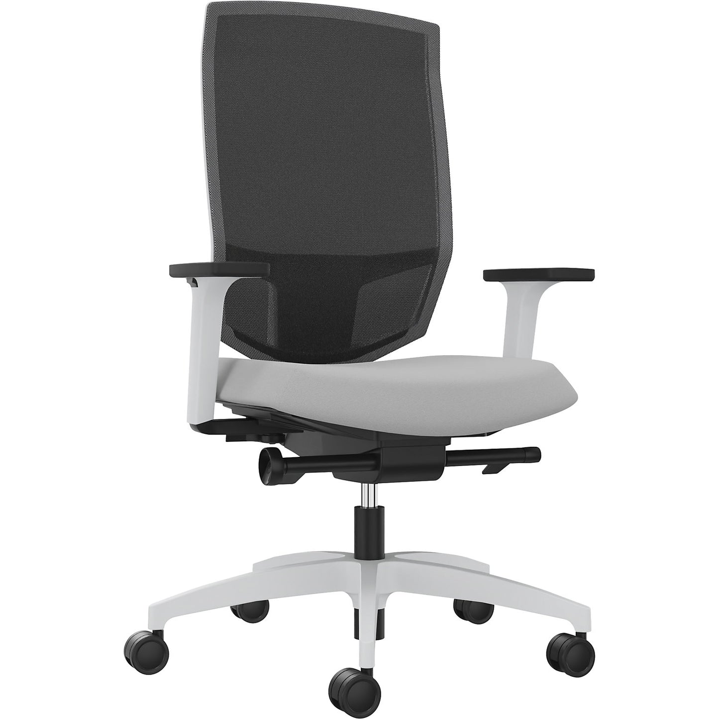 JUST EVO MESH office swivel chair, with mesh back rest, white, platinum grey.