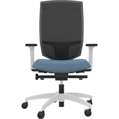 JUST EVO MESH office swivel chair, with mesh back rest, white, water blue.