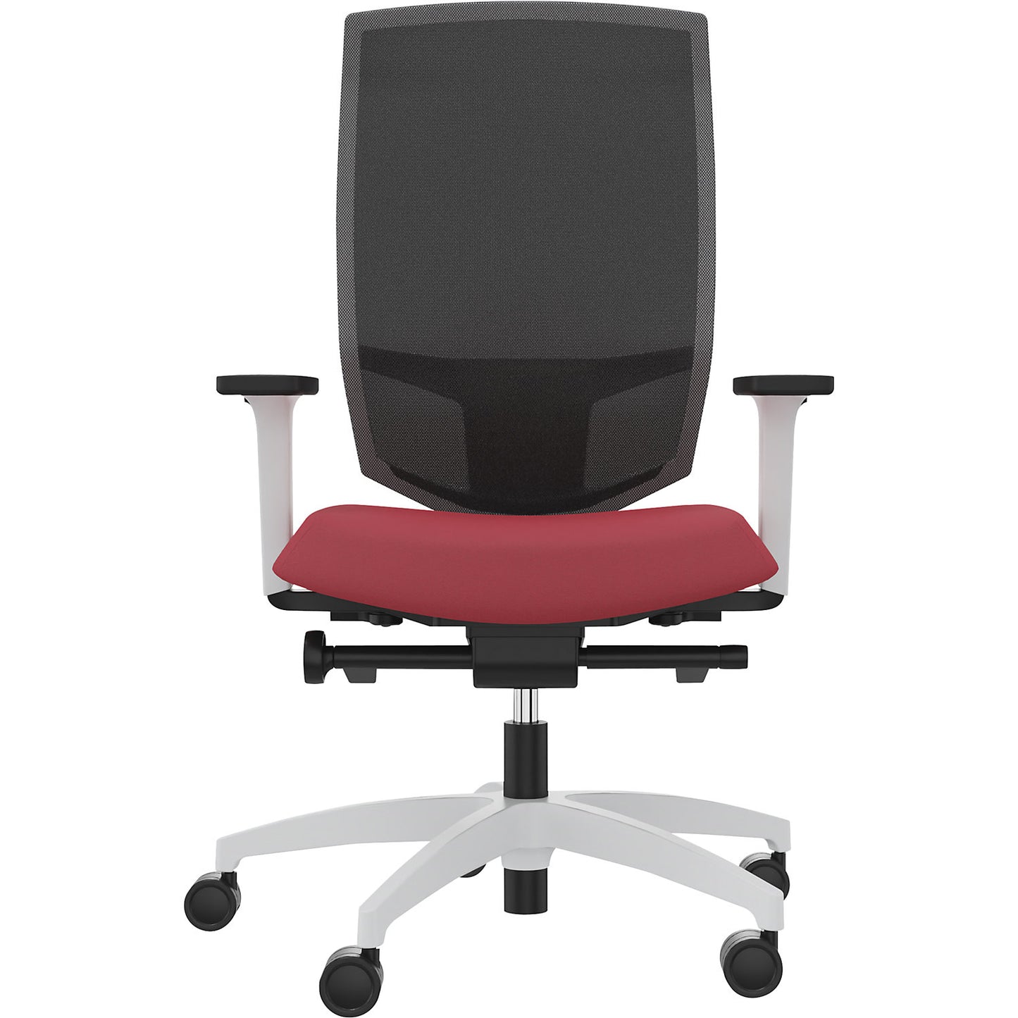 JUST EVO MESH office swivel chair, with mesh back rest, white, chilli red.