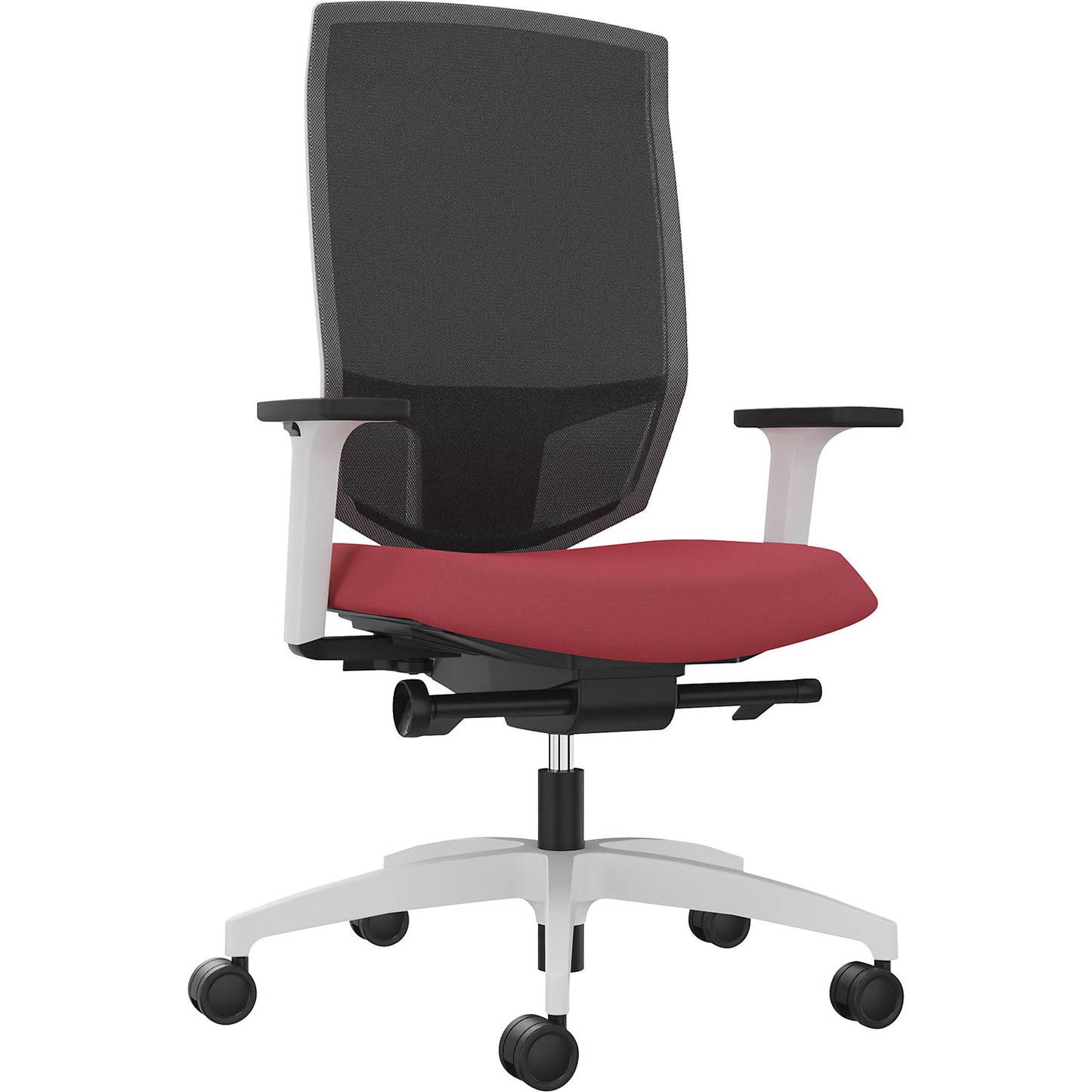 JUST EVO MESH office swivel chair, with mesh back rest, white, chilli red.