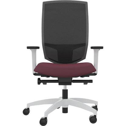 JUST EVO MESH office swivel chair, with mesh back rest, white, shiraz red.