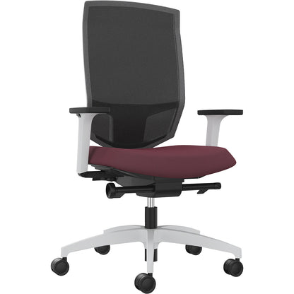 JUST EVO MESH office swivel chair, with mesh back rest, white, shiraz red.