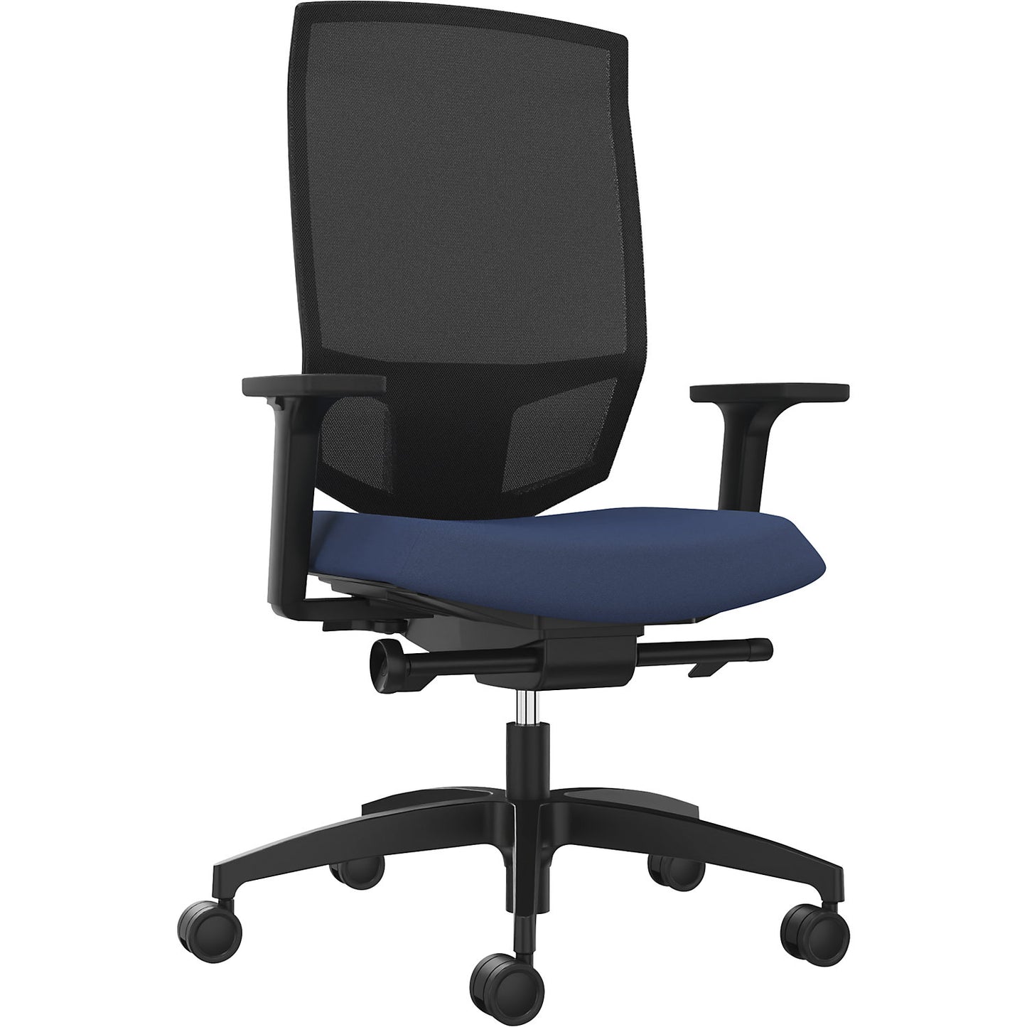 JUST EVO MESH office swivel chair, with mesh back rest, black, night blue.