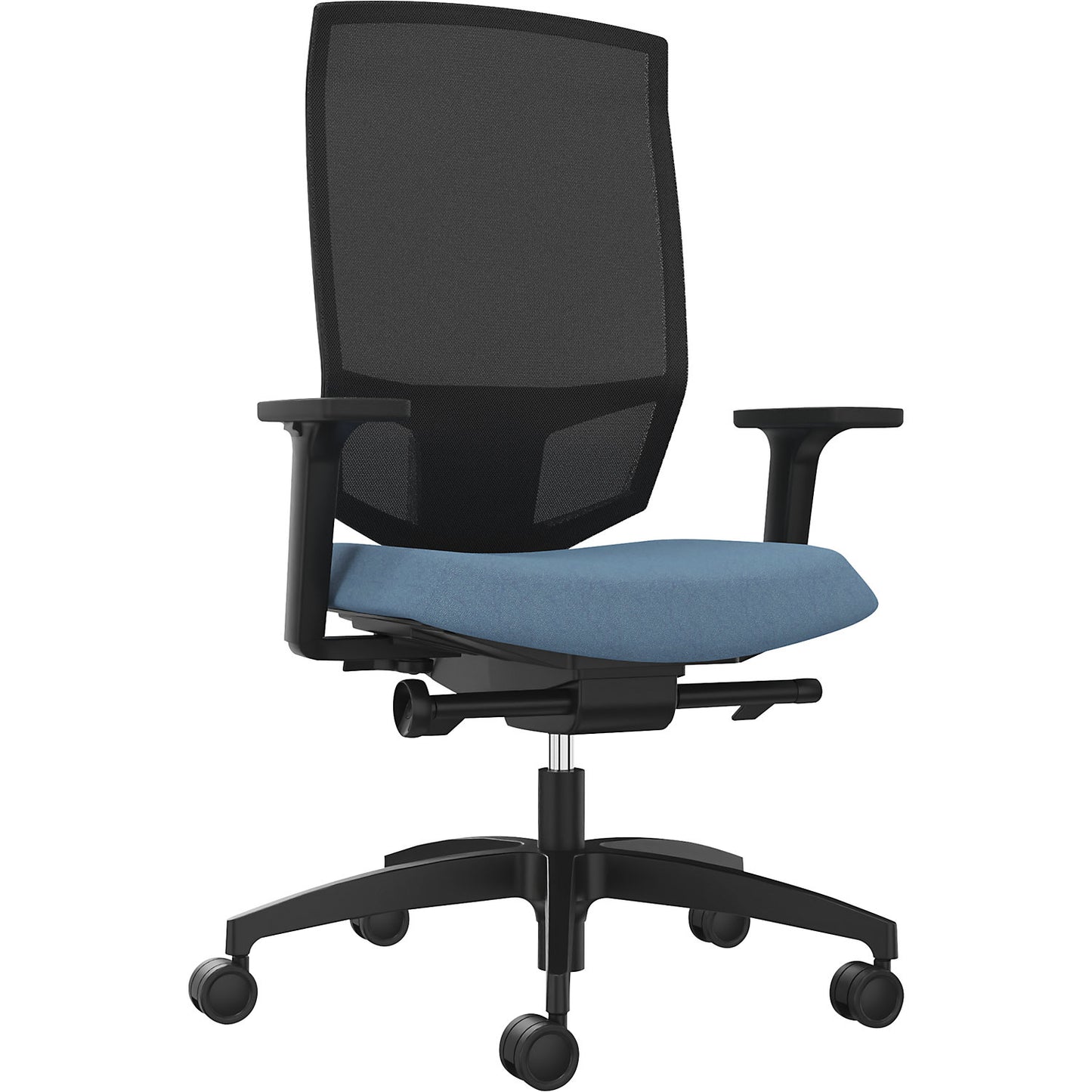 JUST EVO MESH office swivel chair, with mesh back rest, black, water blue.