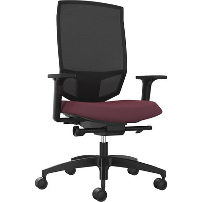 JUST EVO MESH office swivel chair, with mesh back rest, black, shiraz red.