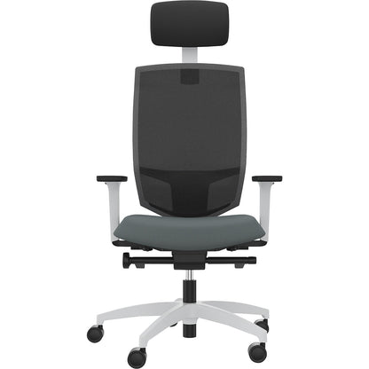JUST EVO MESH office swivel chair, with mesh back rest, white, grey, with headrest.