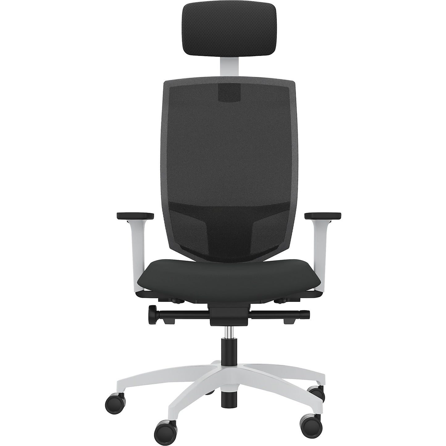 JUST EVO MESH office swivel chair, with mesh back rest, white, black, with headrest.