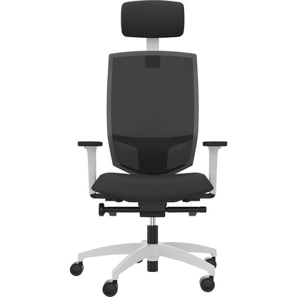 JUST EVO MESH office swivel chair, with mesh back rest, white, black, with headrest.