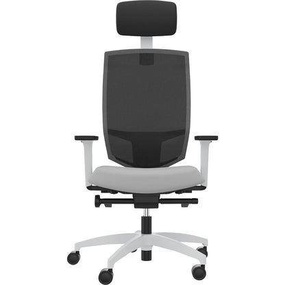 JUST EVO MESH office swivel chair, with mesh back rest, white, platinum grey, with headrest.