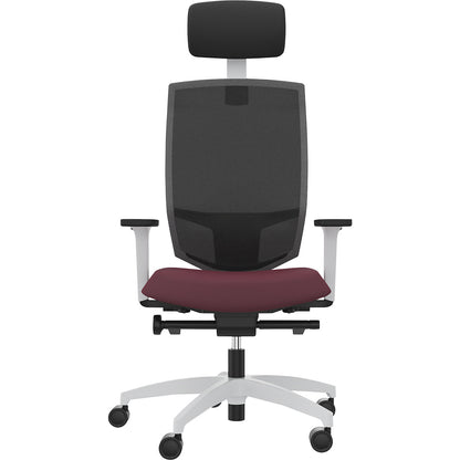 JUST EVO MESH office swivel chair, with mesh back rest, white, shiraz red, with headrest.