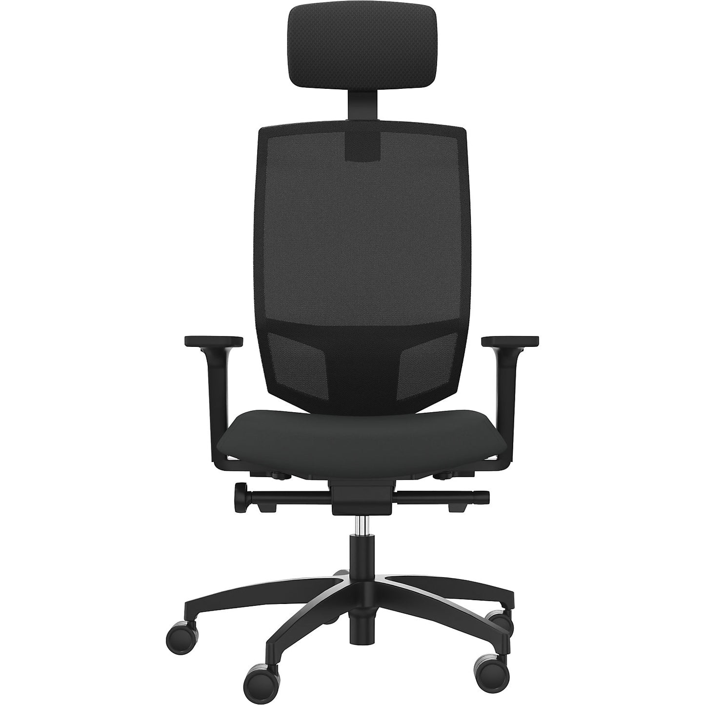 JUST EVO MESH office swivel chair, with mesh back rest, black, black, with headrest.