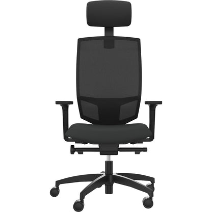 JUST EVO MESH office swivel chair, with mesh back rest, black, black, with headrest.