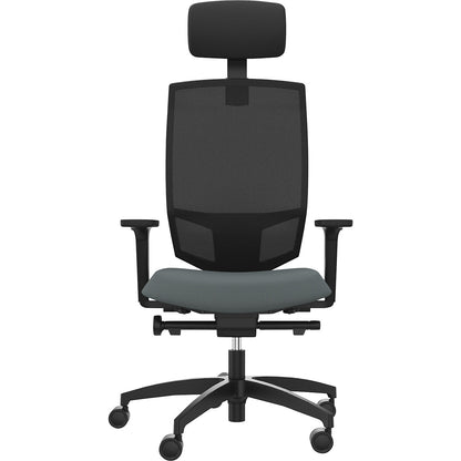 JUST EVO MESH office swivel chair, with mesh back rest, black, grey, with headrest.