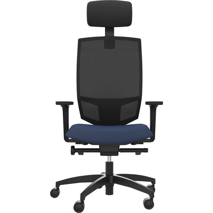 JUST EVO MESH office swivel chair, with mesh back rest, black, night blue, with headrest.