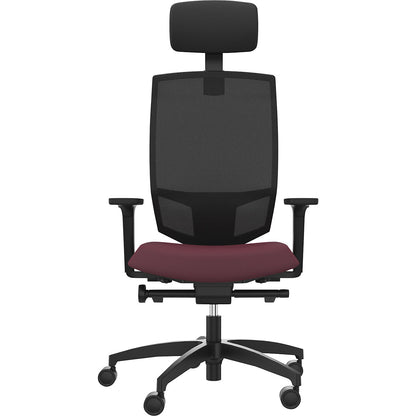 JUST EVO MESH office swivel chair, with mesh back rest, black, shiraz red, with headrest.