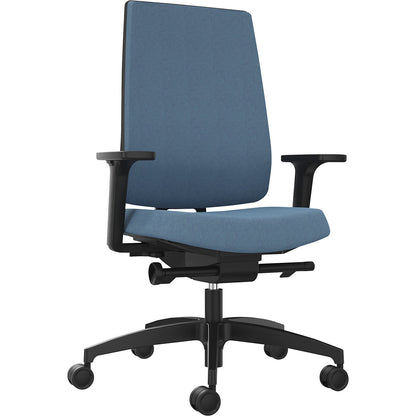 INDEED office swivel chair, with counterpressure adjustment, upholstered backrest in water blue.