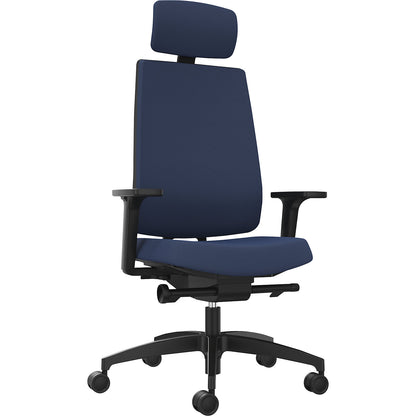 INDEED office swivel chair, with counterpressure adjustment, upholstered backrest in night blue, headrest.