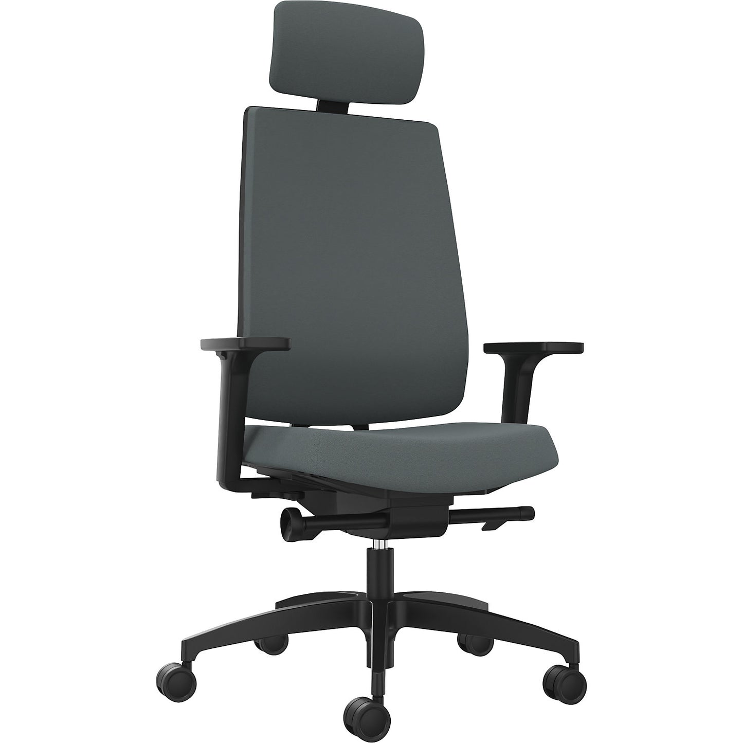 INDEED office swivel chair, with counterpressure adjustment, upholstered backrest in grey, headrest.
