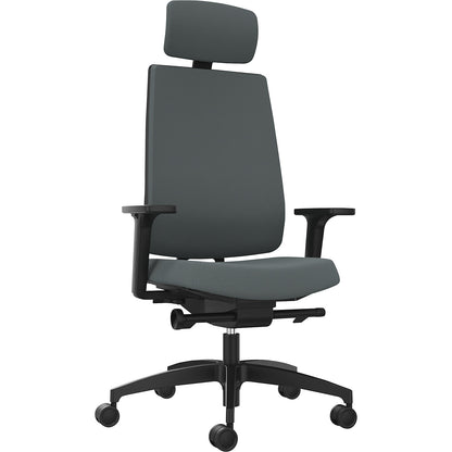 INDEED office swivel chair, with counterpressure adjustment, upholstered backrest in grey, headrest.
