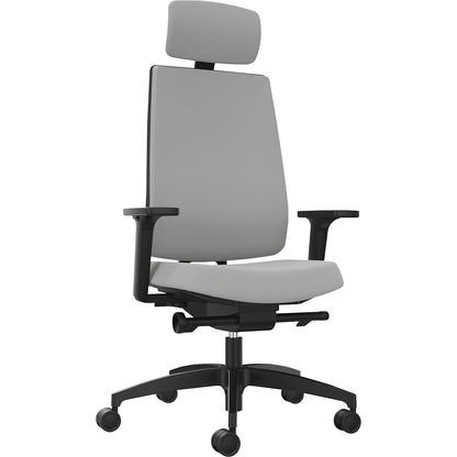 INDEED office swivel chair, with counterpressure adjustment, upholstered backrest in platinum grey, headrest.