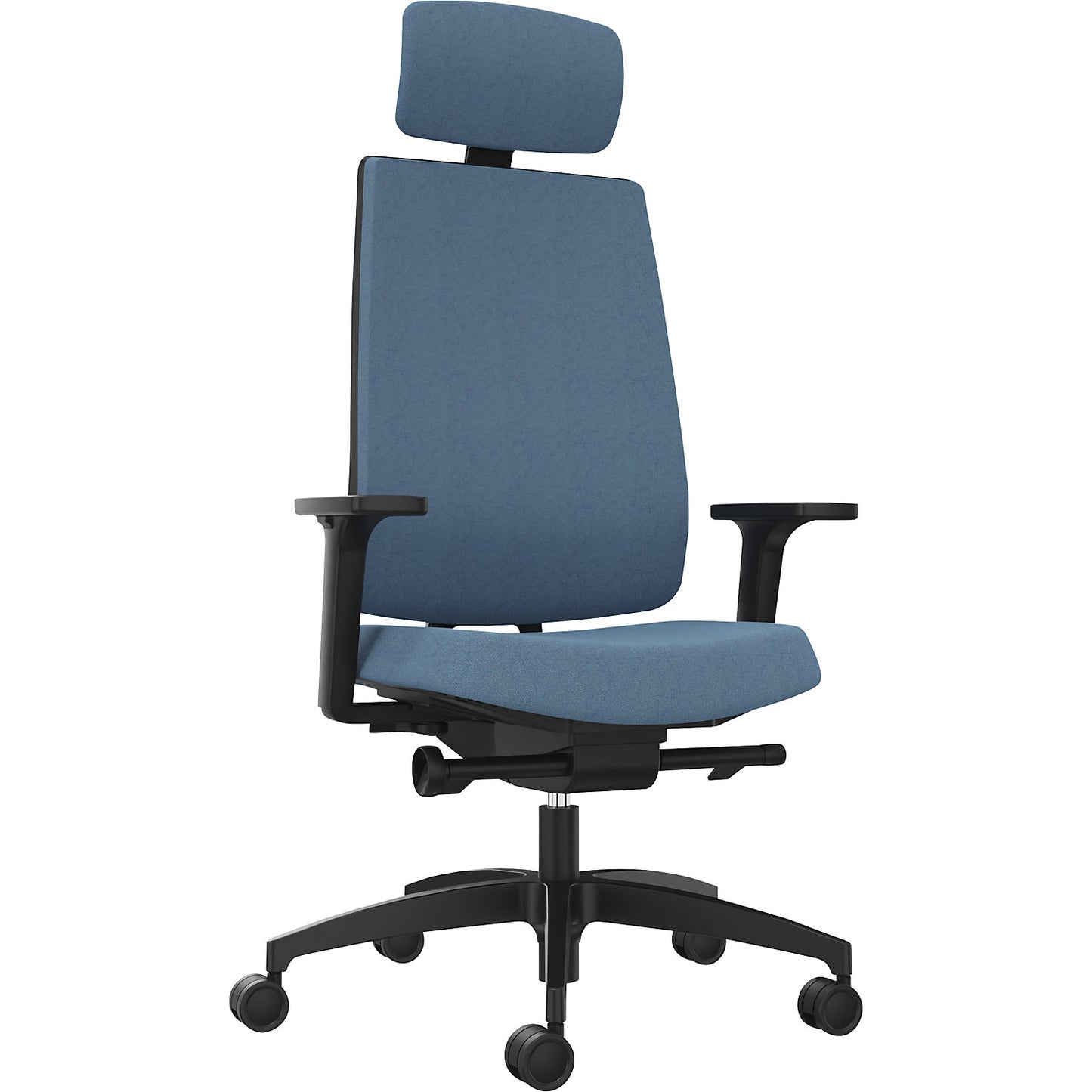 INDEED office swivel chair, with counterpressure adjustment, upholstered backrest in water blue, headrest.