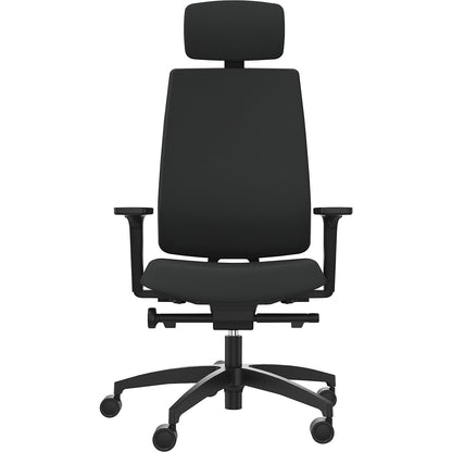 INDEED office swivel chair, with counterpressure adjustment, upholstered backrest in black, headrest.