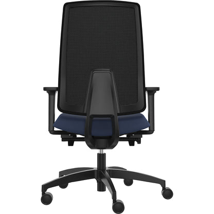 INDEED office swivel chair, with counterpressure adjustment, mesh backrest in night blue.