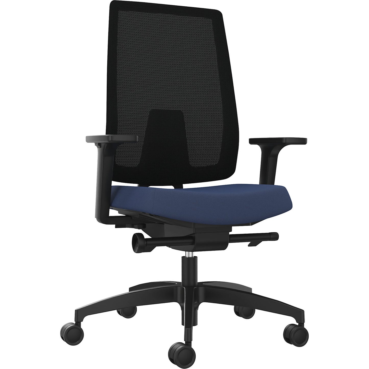 INDEED office swivel chair, with counterpressure adjustment, mesh backrest in night blue.