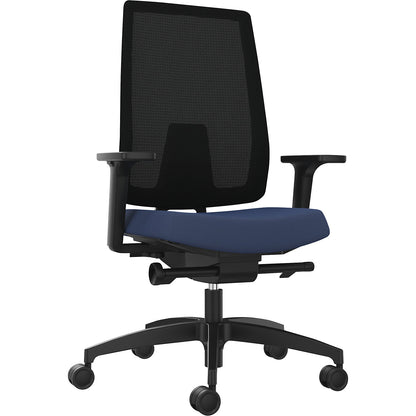 INDEED office swivel chair, with counterpressure adjustment, mesh backrest in night blue.