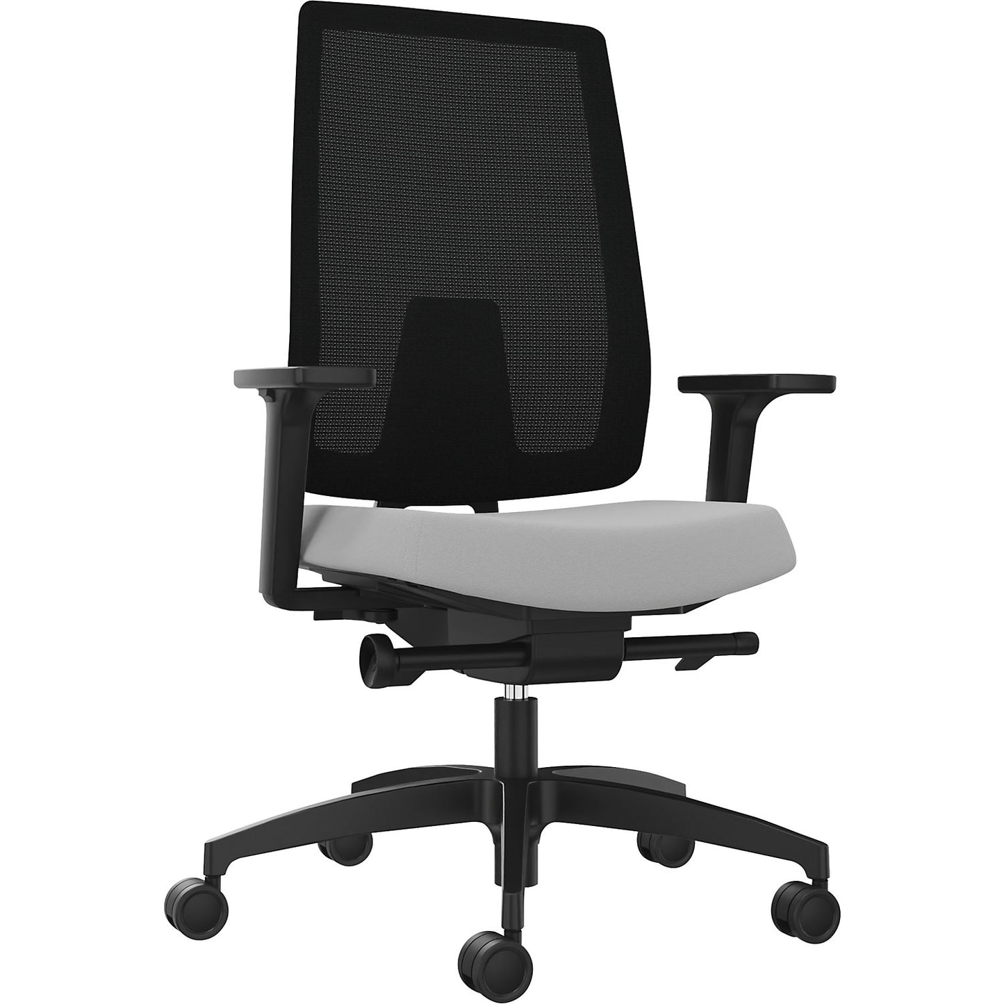 INDEED office swivel chair, with counterpressure adjustment, mesh backrest in platinum grey.
