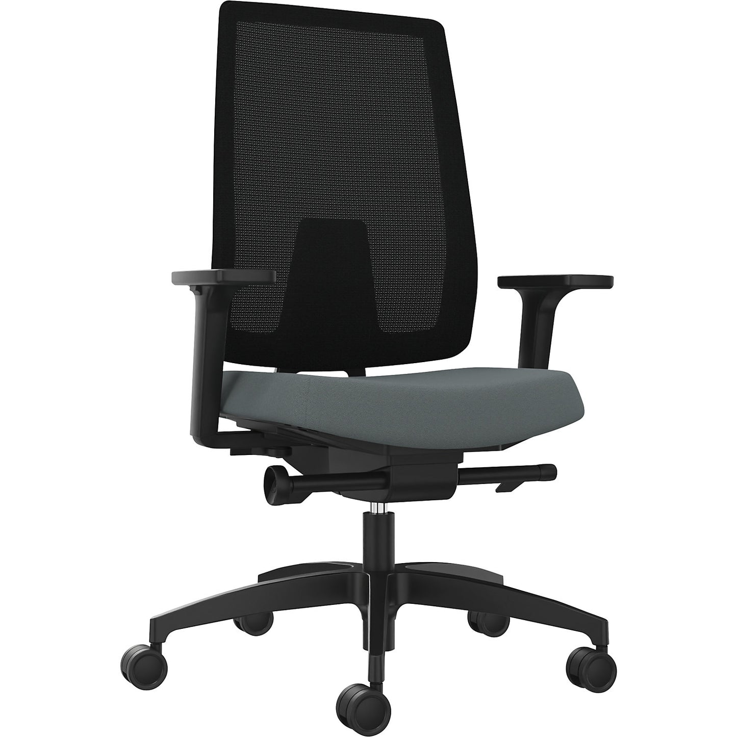 INDEED office swivel chair, with counterpressure adjustment, mesh backrest in grey.
