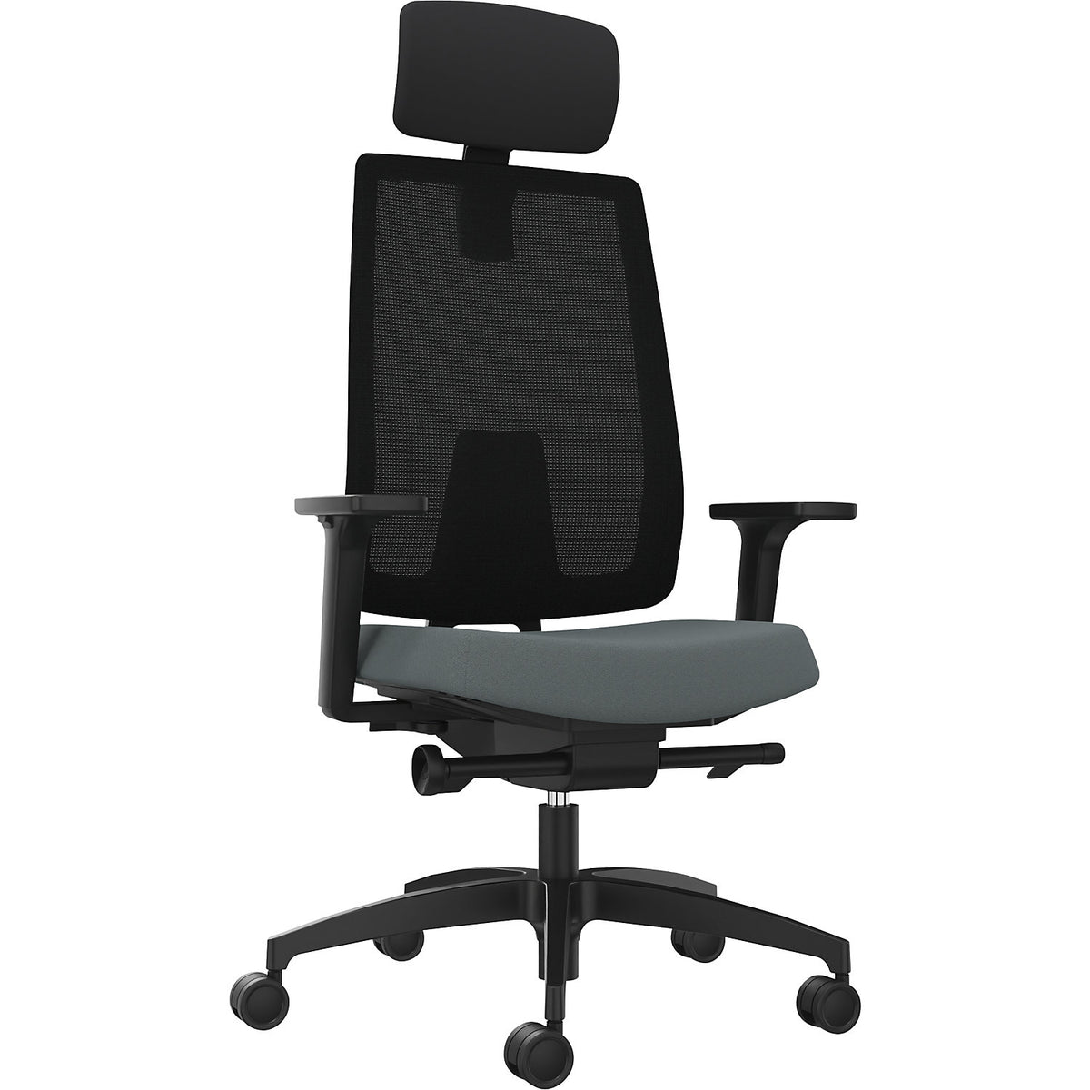 INDEED office swivel chair, with counterpressure adjustment, mesh backrest in grey, headrest.